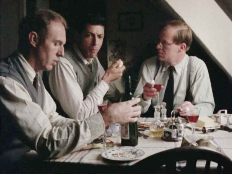 Francis Crick and James Watson lunch and converse with Maurice Wilkins