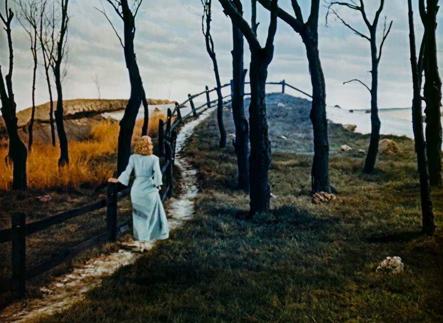 Mary tentatively approaches the hillside path to the sandpit